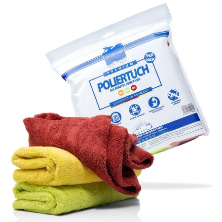 detailmate Poliertuch - 550 GSM, 40x40cm - rot, grün, gelb - verpackt - 3er Pack