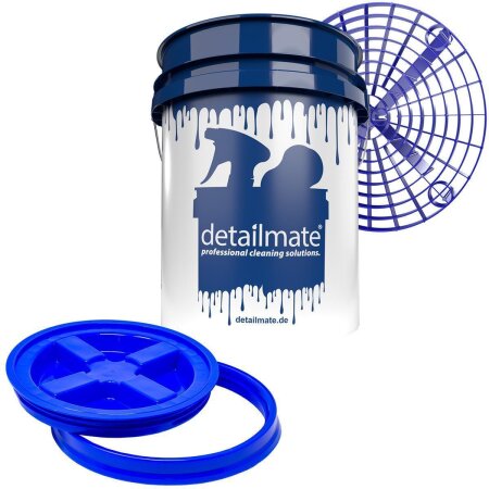 Detailmate Profi Set Auto Reinigung GritGuard: Wasch Eimer 5 GAL (ca. 20 Liter) / Gamma Seal Eimerdeckel  blau / Einsatz blau