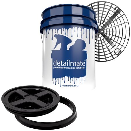 Detailmate Profi Set Auto Reinigung GritGuard: Wasch Eimer 5 GAL (ca. 20 Liter) / Gamma Seal Eimerdeckel schwarz / Einsatz schwarz