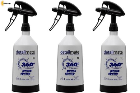 detailmate Set made by Kwazar 3 Mercury Super PRO+ 360 Grad VITON Sprühflasche, Double Action Trigger. durchsichtige Skala, Standfuß, 1 Liter Dark