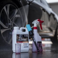 Detailmate Felgenreiniger Set: ValetPRO Bilberry Wheel Cleaner 1 L - Felgen Reiniger Konzentrat + Kwazar  nix super Sprühflasche + ValetPRO chemieresistenter Pinsel zur Felgenpflege +  50ml Messbecher