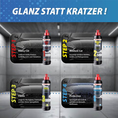 Kopie von Detailmate Set -  Menzerna Autopolitur Super Heavy Cut Compund HC1000 + Medium Cut 2500 + Super Finish Plus SFP3800 + Liquid Carnauba Protection + 4  sehr flauschige Poliertücher rot, gelb, grün, blau