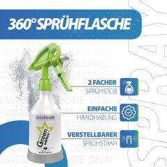detailmate Green Star Set Auto Innenreinigung: Koch Chemie GreenStar Universalreiniger 1L + KWAZAR Mercury Sprühflasche Green Edition - 0,5l - ph 8-14 geeignet + 2x Mikrofasertuch + Valet Pro Pinsel