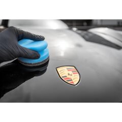 Hand polishing sponge soft with hard handle, blue/black (fine cell), Ø 90/50mm