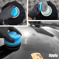 Hand polishing sponge soft with hard handle, blue/black (fine cell), Ø 90/50mm
