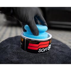 Hand polishing sponge soft with hard handle, blue/black (fine cell), Ø 90/50mm