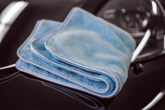 Microfibre cloth, ultra-fluffy polishing cloth, 40x40cm, 550 GSM, satin edge light blue detailmate