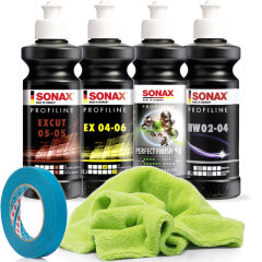 Polituren Set - SONAX - ProfiLiune 05/05 + ProfiLine 04/06 + ProfiLine 02-04 + ProfiLine Perfect Finish + 3 M Band + Poliertuch