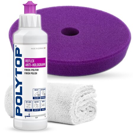 POLYTOP Politur Set Reflex Anti Hologramm 250ml Anti Hologramm Pad lila Excenter 140mm Poliertuch