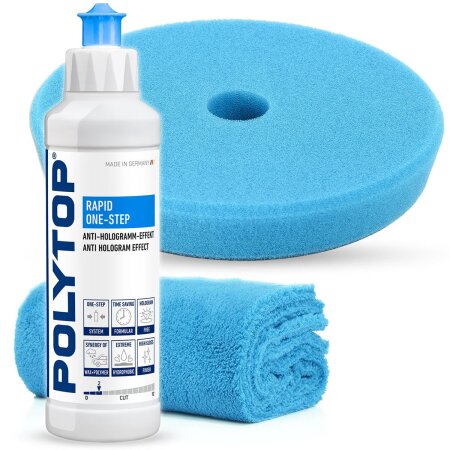 POLYTOP Politur Set Rapid One Step Plus 250ml One Step Pad blau Excenter 140mm