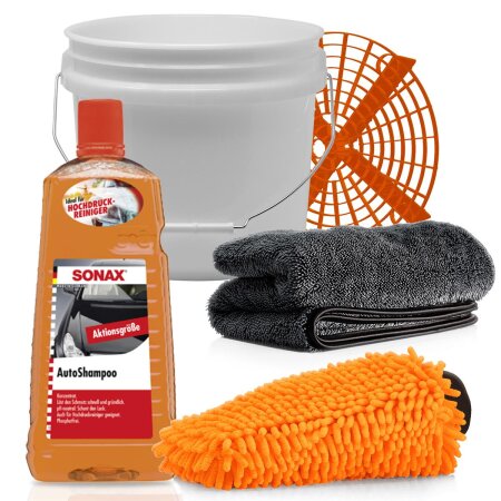 Set de lavage principal detailmate: Shampooing auto concentré SONAX 2L + Seau de lavage 3,5GAL + Insert de seau + Gant de lavage + Serviette de séchage