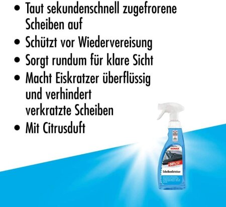 SONAX Scheibenenteiser Scheiben-Entfroster Sprühflasche Enteiserspray 500ml