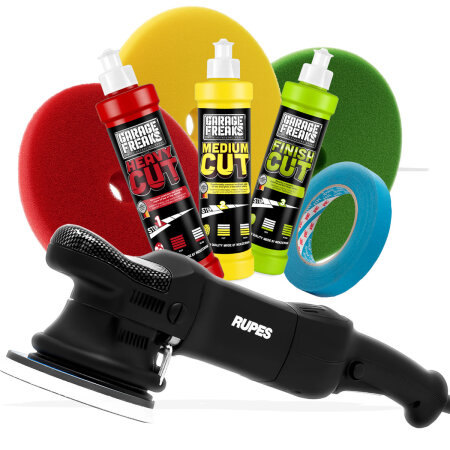 Kit de Polissage Rupes LHR15ES Bigfoot + Polissages Garage Freaks + Pads + Ruban de Masquage 3M