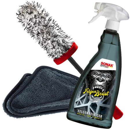 SONAX FelgenBeast 1L + Brosse à jantes SONAX + Chiffon de séchage 1000GSM